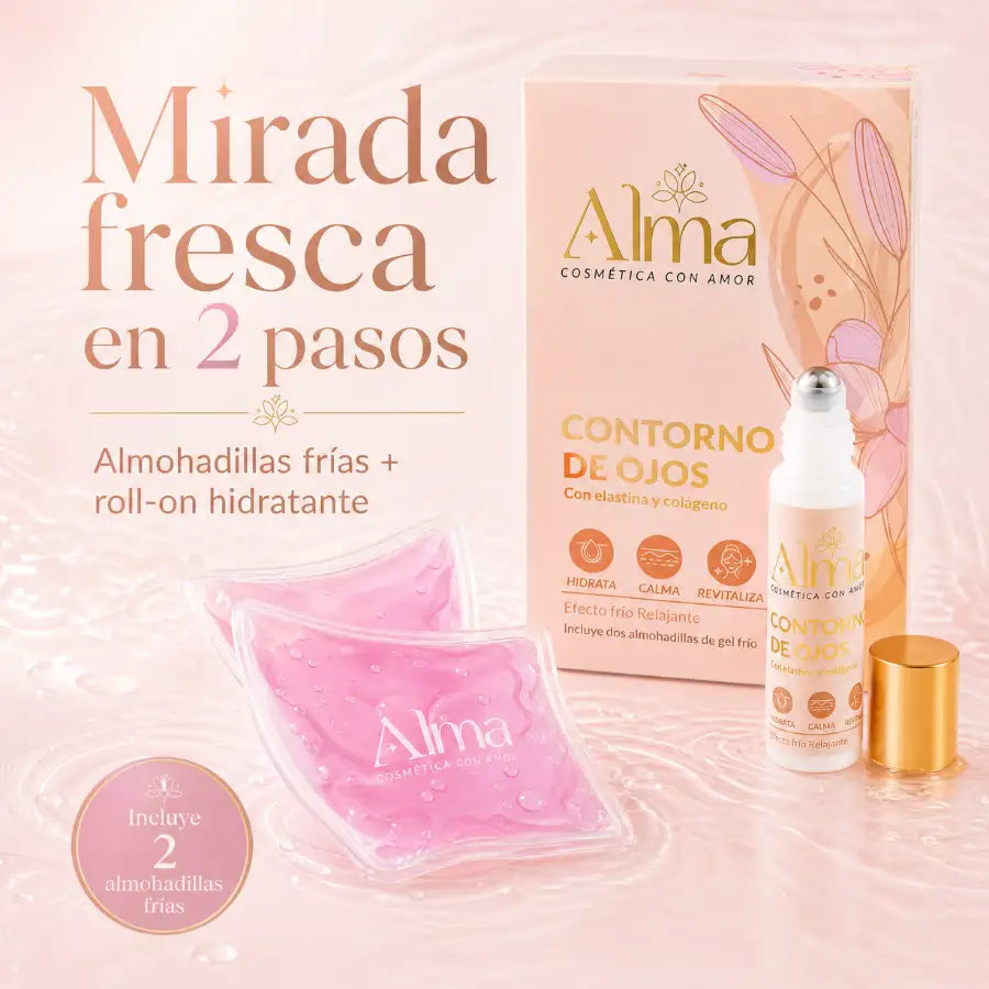 Contorno de ojos Alma con roll-on hidratante y 2 almohadillas frías de gel